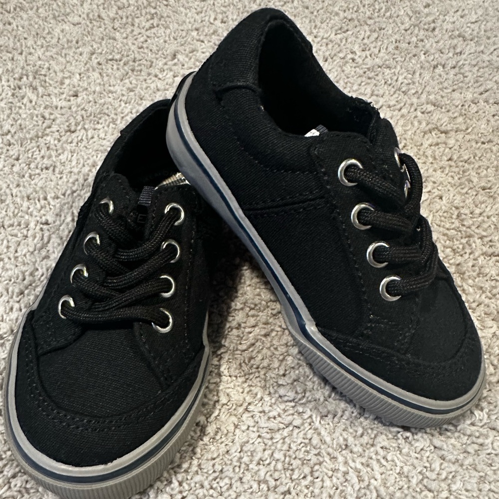 Sperry Kids Black Canvas Lace-Up Sneakers with Gray Trim